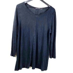 Gudrun Sjoden Top Women's Black Sz L Textured Lagenlook Tunic 3/4 Sleeves